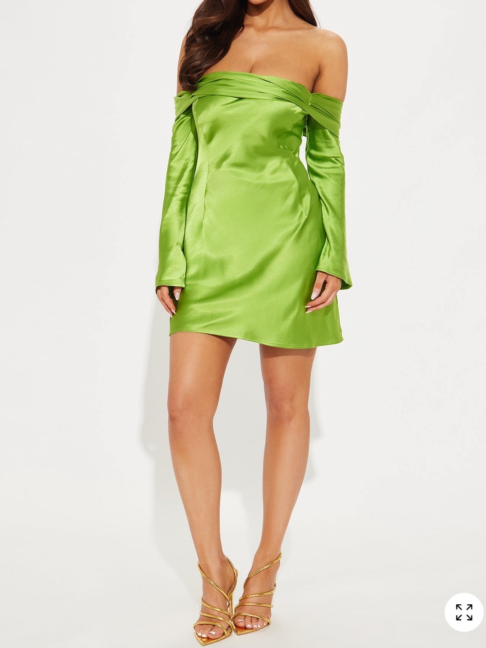 Off-Shoulder Lime Green Satin Mini Dress